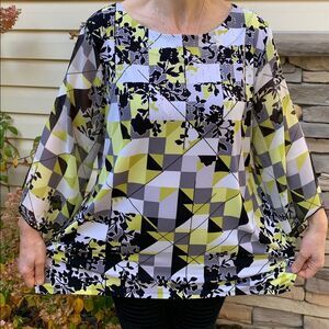 JM Collection, colorful long sleeved blouse, decorated with rhinestones,XL